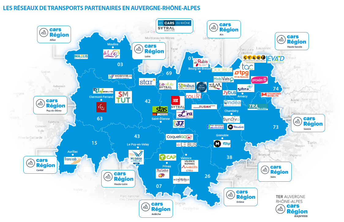 Les réseaux de transports partenaires en Auvergne-Rhone-Alpes